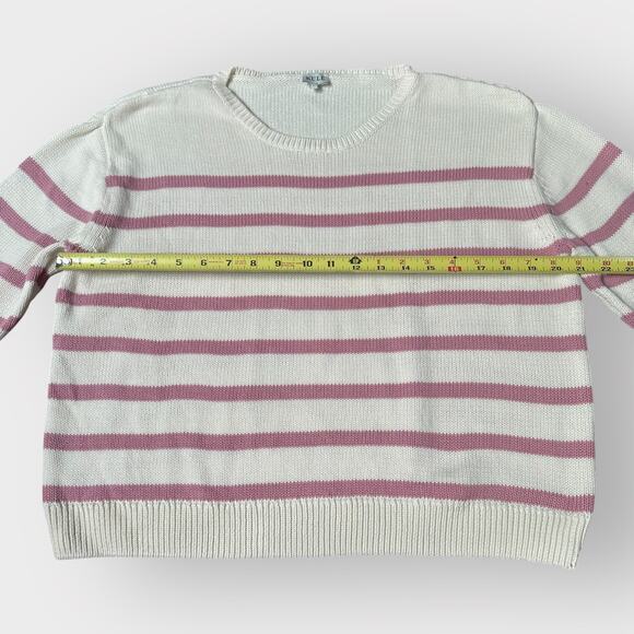KULE Striped Organic Cotton Sweater Pink White Long Sleeve Size Large - Picture 6 of 9